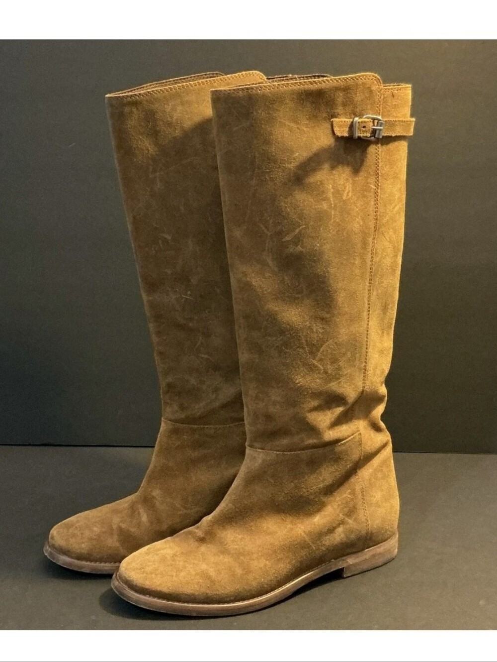 J.Crew tan leather suede knee high riding boots buckle detail Morocco size 7